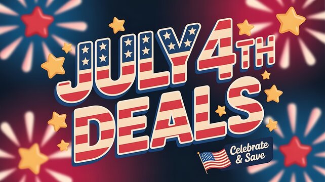  Fourth of July sale graphic, oversized 'JULY 4th DEALS' banner template for 4th July or independence day background for web headers created with generative ai.