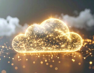 Poster - glowing cloud icon made of light particles forming cloud shape