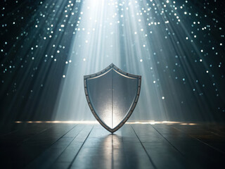 Poster - transparent shield surrounded by rising data particles