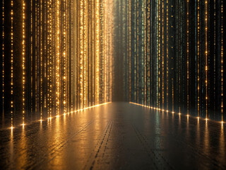 Poster - futuristic digital corridor illuminated by golden light streams