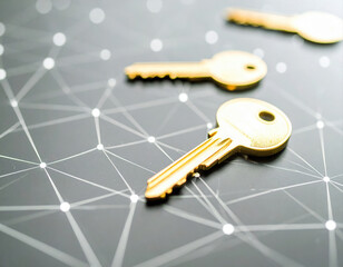 Poster - golden keys digital network background, symbolizing security