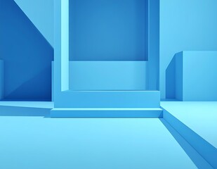 Poster - Abstract Blue Geometric Room Minimalist 3D Rendered Design