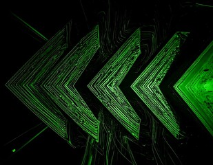 Poster - Abstract Green Arrows Neon Lines Digital Art Background Texture