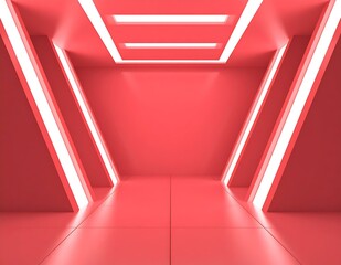 Poster - Abstract Red Room Neon Lights Minimalist Modern Architecture Design