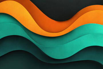 Leinwandbilder - Abstract wavy background with teal, orange, and dark accents.  Modern layered design featuring curved lines and textured surfaces, ideal for presentations or website banners. : Generative AI