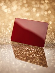 Poster - Glossy Gift Card Shining on a Sparkling Golden Surface, Perfect for Celebrations or Special Occasions