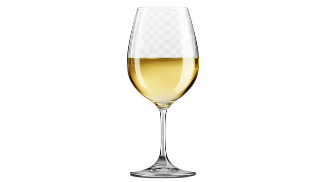 A set of minimalistic white wine glass renderings with realistic reflections, isolated on a transparent background