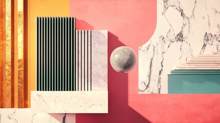 Poster - Abstract pastel-colored shapes interspersed with sharp geometric lines, creating a calm yet modern background