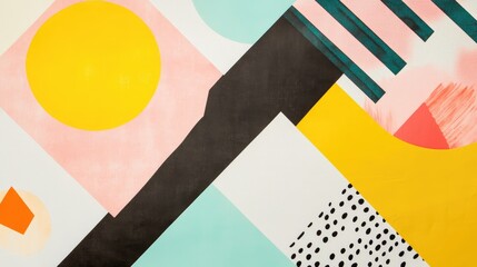 Poster - Abstract pastel-colored shapes interspersed with sharp geometric lines, creating a calm yet modern background