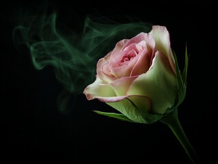 Wall Mural - Delicate rose blossom enveloped by smoky mist.