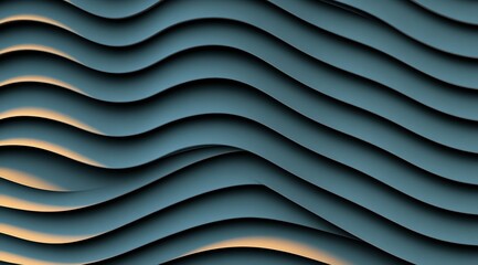Wall Mural - Abstract wavy layered design in muted tones.  Deep blue, light gold highlights create a three-dimensional effect