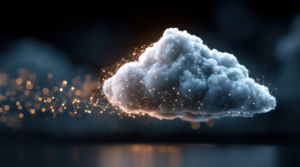 Fototapete - Digital cloud computing network, illuminated by glowing nodes and lines, a 3D render depicting data transfer and connectivity. : Generative AI