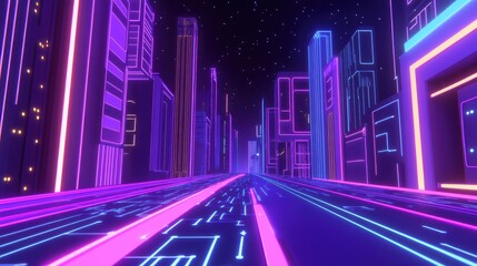 Poster - Futuristic digital network with glowing connected dots and swirling neon lines creating a modern tech-inspired background