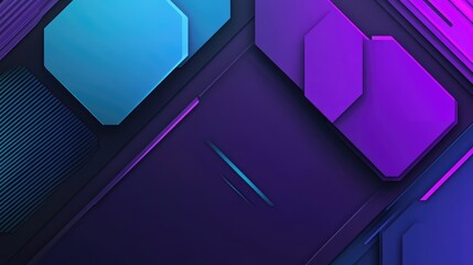 Poster - Geometric abstraction with hexagonal shapes and angular lines in a deep blue and purple color palette, evoking a futuristic aesthetic