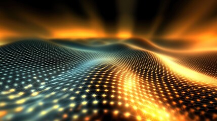 Poster - Glowing digital waves crossing over a grid-like surface, with intricate patterns and smooth lighting