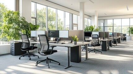 Poster - Modern office desk setup with multiple screens, coding interface, and advanced productivity tools