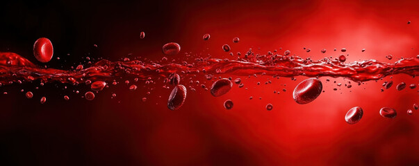 Poster - A red liquid with red blood cells floating in it. The image is of a blood sample. The red color of the liquid and the blood cells give a sense of life and vitality
