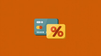 Leinwandbilder - Flat Icons of Credit Card With Percent Sign on Orange Background Symbolize Financial Transactions and Discounts for Online Shopping