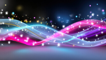 Aufkleber - Abstract glowing waves with pink, blue, and purple hues, interspersed with sparkling stars, creating a magical, festive, and dreamy atmosphere. : Generative AI