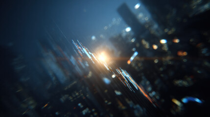Aufkleber - Abstract digital cityscape at night, glowing lines and bokeh lights create a futuristic, dynamic atmosphere.  Orange and blue hues dominate the scene, suggesting technological advancem : Generative AI
