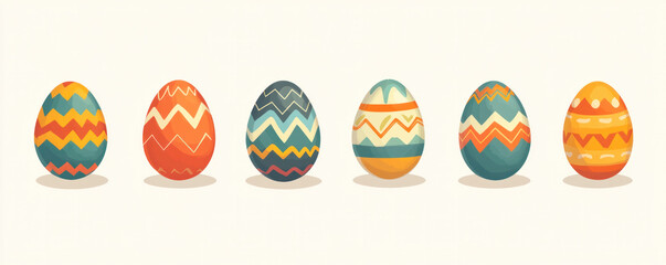 Poster - A row of colorful eggs with stripes on them. The eggs are arranged in a line and are of different colors