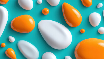 Poster - Abstract background with glossy orange and white shapes, vibrant teal backdrop.  Perfect for modern design projects, website banners, or product presentations. : Generative AI