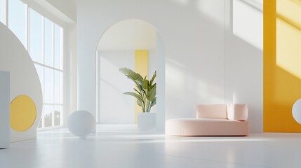 Poster - Minimalist interior with soft colors and geometric shapes creating a calming atmosphere