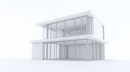 Aufkleber - Minimalist two-story white house with large glass windows on white background illustration