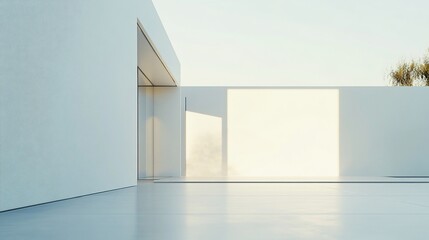 Poster - Minimalist Architecture with Clean Lines and Bright Sunlight Casting Shadows on White Walls
