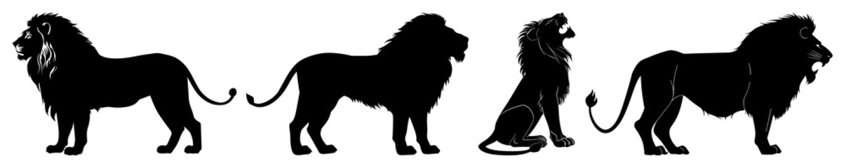 Wall Mural - png lion sitting roaring silhouette lion illustration transparent background.