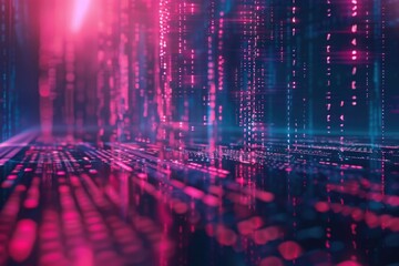 Abstract neon blue cyber binary flowing background