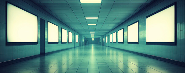 Poster - A long, empty hallway with white walls and no people. The emptiness of the hallway gives it a cold, sterile feeling