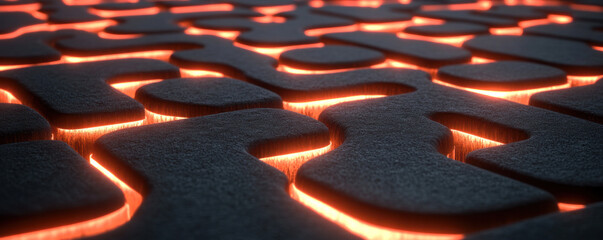 Poster - A close up of a lava field with orange and black shapes. Concept of danger and destruction, as the lava is depicted as a fiery force that can engulf and destroy everything in its path