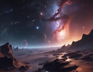 Wall Mural - vast cosmic expanse, swirling nebulae, distant galaxies , celestial bodies, astronomy