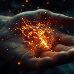 Wall Mural - Hand holding glowing digital network