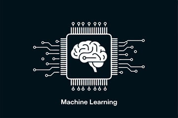Fototapete - Machine learning concept depicted with brain symbol in digital processing unit