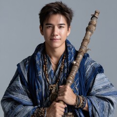 Aufkleber - A man wearing a blue robe and holding a stick