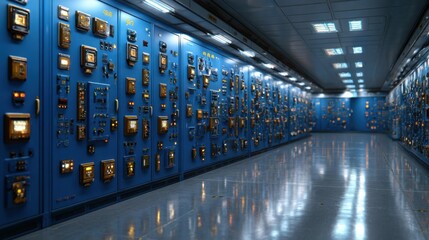 Leinwandbilder - A large room with many blue electrical panels