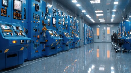 Aufkleber - A large room with many blue computer monitors
