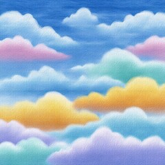 Poster - Pastel Cloudscape Soft Pink, Purple, Green and Gold Clouds in a Blue Sky