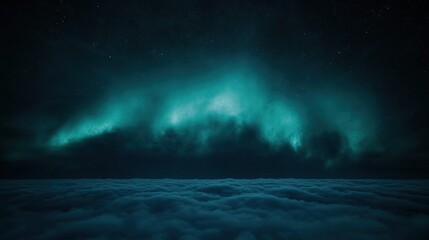 Wall Mural - A glowing aurora illuminates the night sky above a dense layer of clouds, creating a mystical and serene atmosphere.