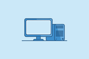 Fototapete - Simple illustrated desktop computer setup with a blank screen for visual content
