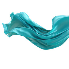Poster - Abstract teal silk fabric flowing in the air elegant design 3d art blue on transparent background