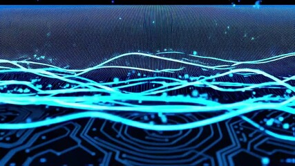 Poster - Abstract Blue Data Stream: Circuit Waves Flowing