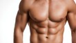 © vilaiporn - A close-up of a muscular male torso, showcasing strength and fitness in a minimalist background.