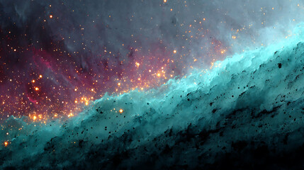 Wall Mural - abstract nebula cosmic cloudscape with sparkling stars and turquoise hues across deep space represen