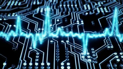 Poster - Circuit Board with Pulsating Blue Data Streams