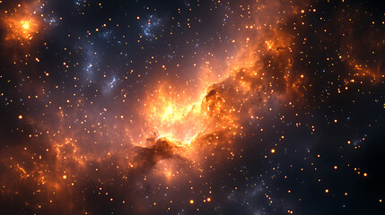 Wall Mural - abstract nebula with orange and blue colors space background with shining stars cosmic scene