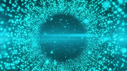 Poster - Abstract Tunnel of Glowing Teal Particles with Dynamic Light Effects Video