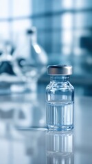 Poster - Clear Vaccine Vial Placed on Sterile Table Surface in a Clinical Setting Showcasing Preparation for Vaccination Process